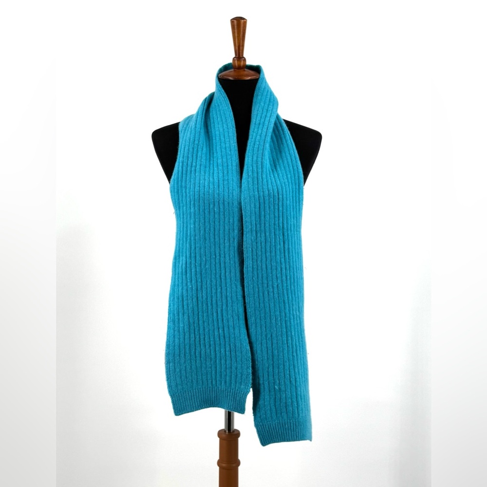 Turquoise Cashmere Waffle Ribbed Scarf OS - Picture 5 of 7